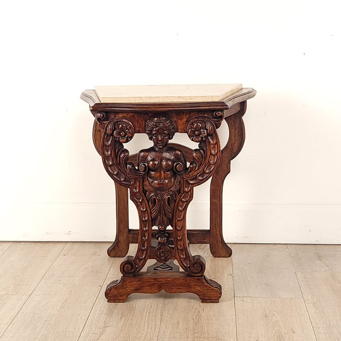 Renaissance Revival Marble Top Side Table, 1920s