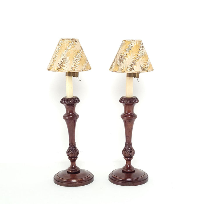 Pair of Antique English Candlesticks in Carved Wood