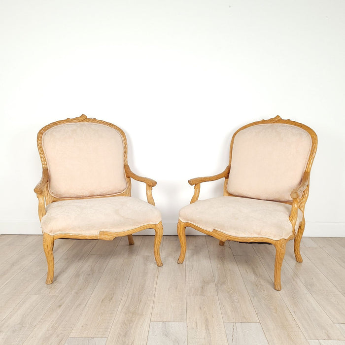 Pair of Oversized Twig Style Rustic Upholstered Armchairs, circa 1970