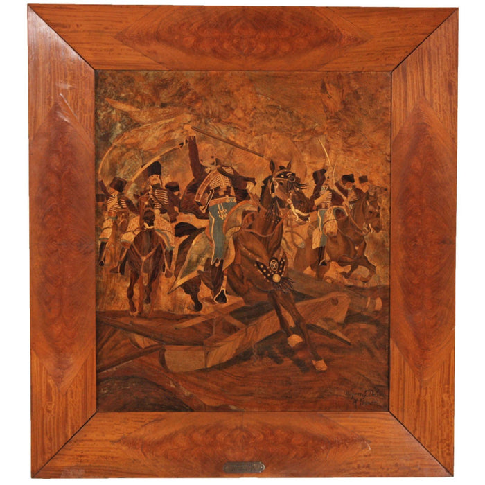 Large Beautiful Parquetry Equestrian Panel c.1900