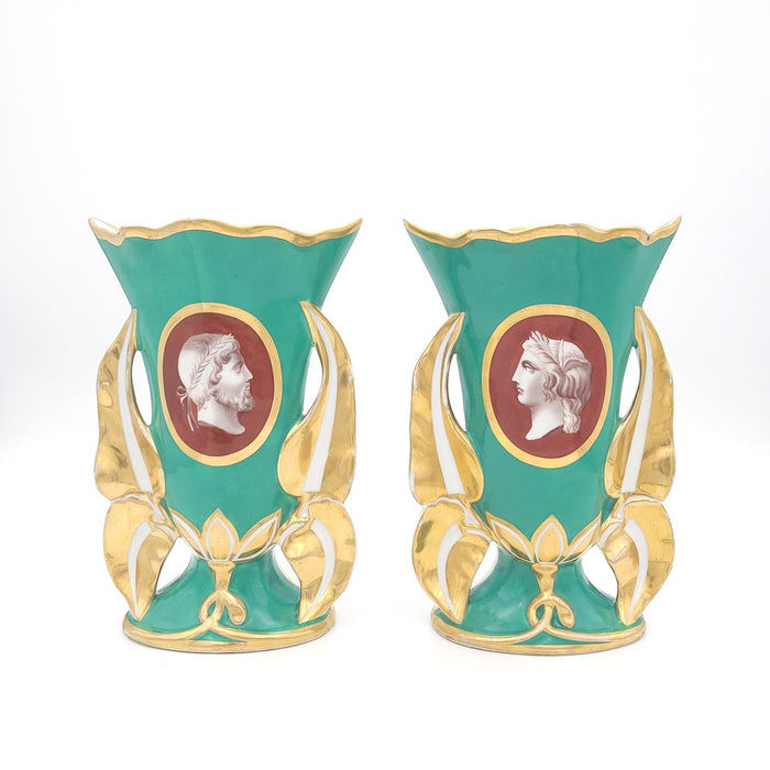 Pair of Paris Porcelain Vases, Neoclassical and Egyptian Revival Themes, France circa 1870