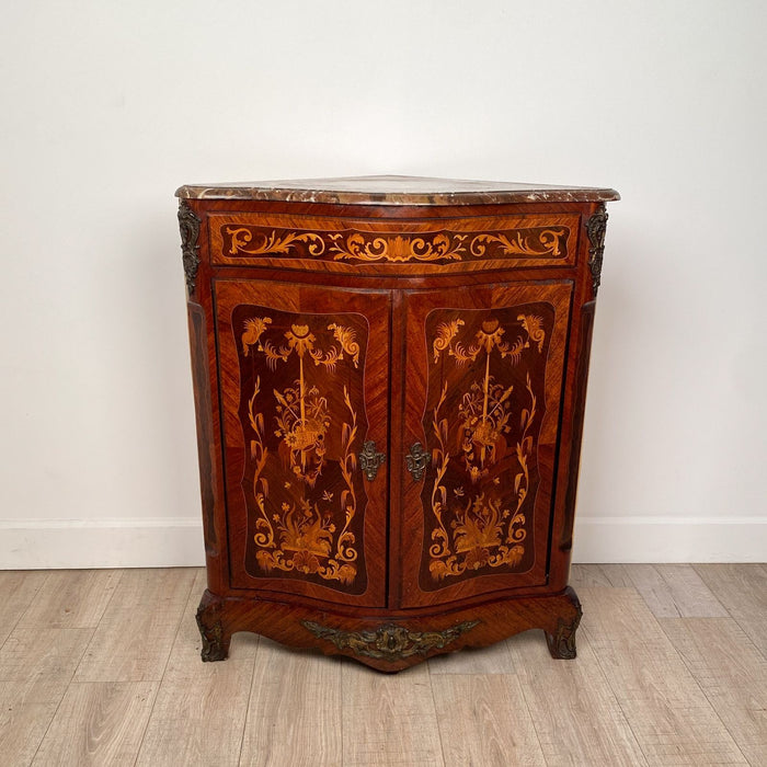 19th Century French Corner Cabinet with Rouge Marble Top