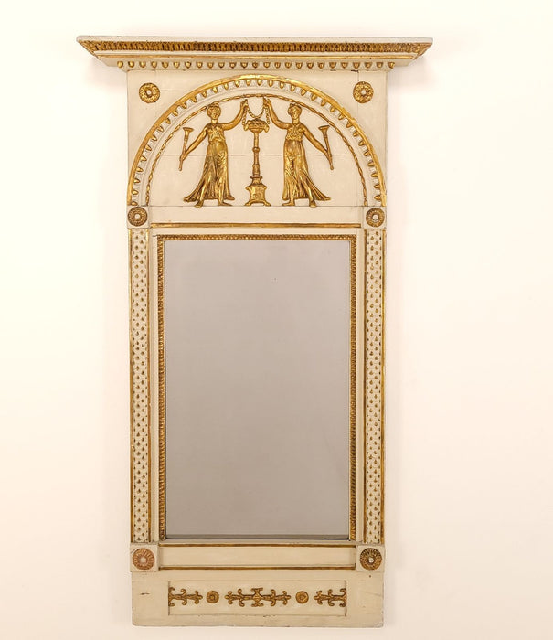 Gustavian Mirror with Old Plate and Enamel Paint, Sweden circa 1820