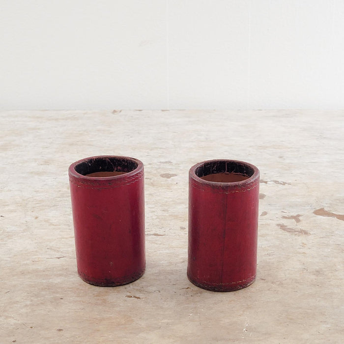 Circa 1900 Red Leather Dice Cups, England, A Pair