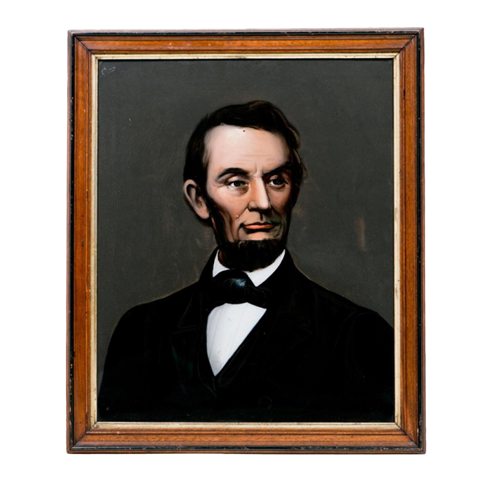Mid 19th Century Lincoln Portrait Painting on Glass
