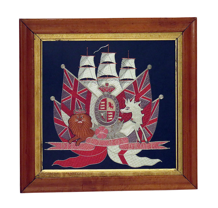 Embroidered British Framed Nautical / Honor, circa 1880 Was $1500
