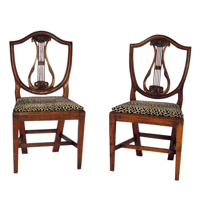 Circa 1800s Italian Neoclassical Side Chairs, A Pair