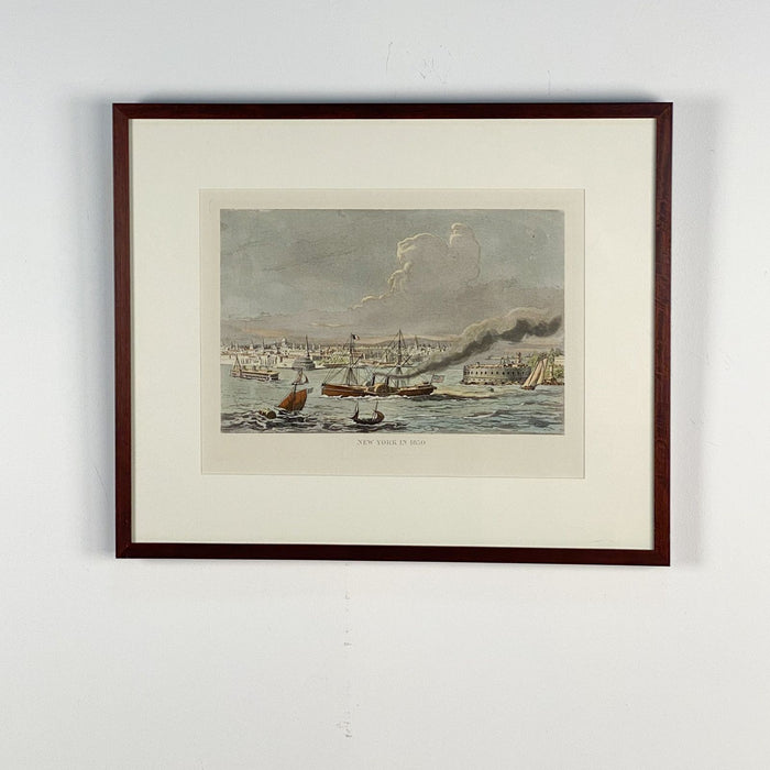 Vintage Hand-Colored Nautical Engraving, circa 1920, "New York in 1850"
