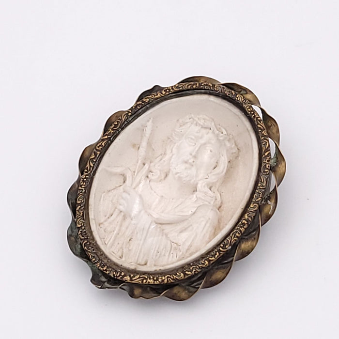 19th Century Souvenir in Carved Plaster in Metal Case with Glass Cover, Probably Continental