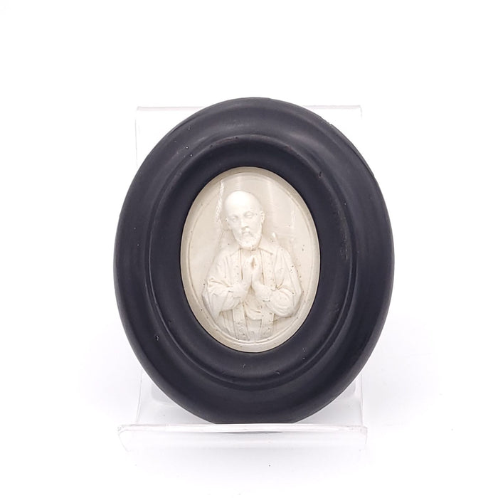 19th Century Souvenir in Carved Plaster in Black Frame with Glass Cover, Probably Continental