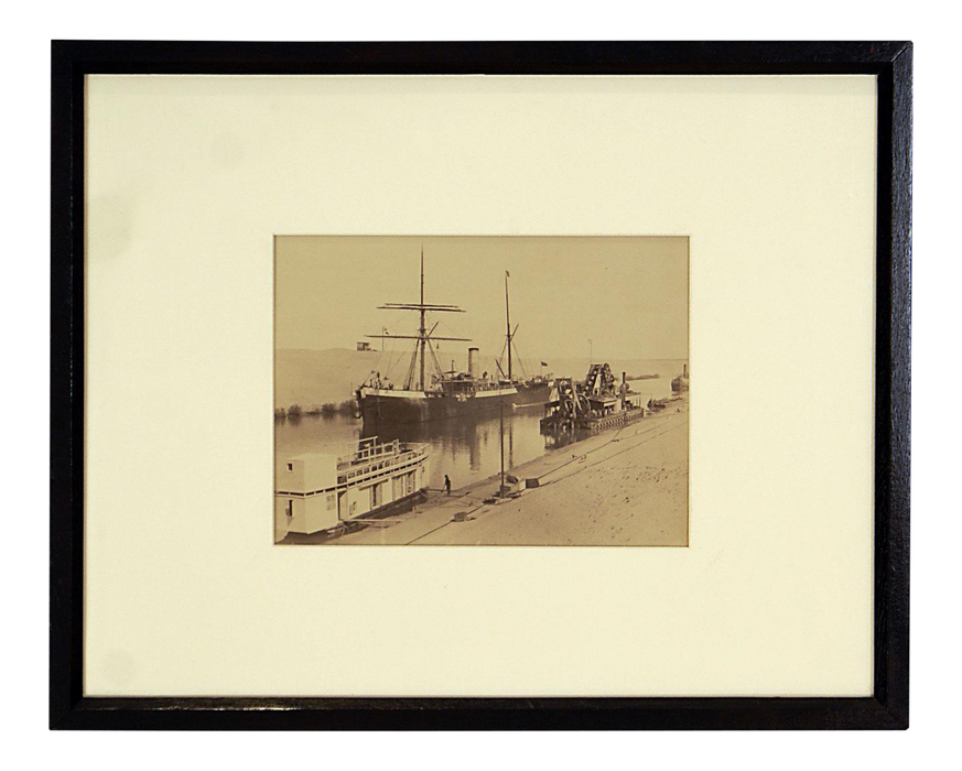 Circa 1880 "Port of Suez" Photograph of a Boat in Harbour
