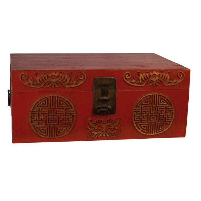 Circa 1880 Chinese Export Red Leather Trunk