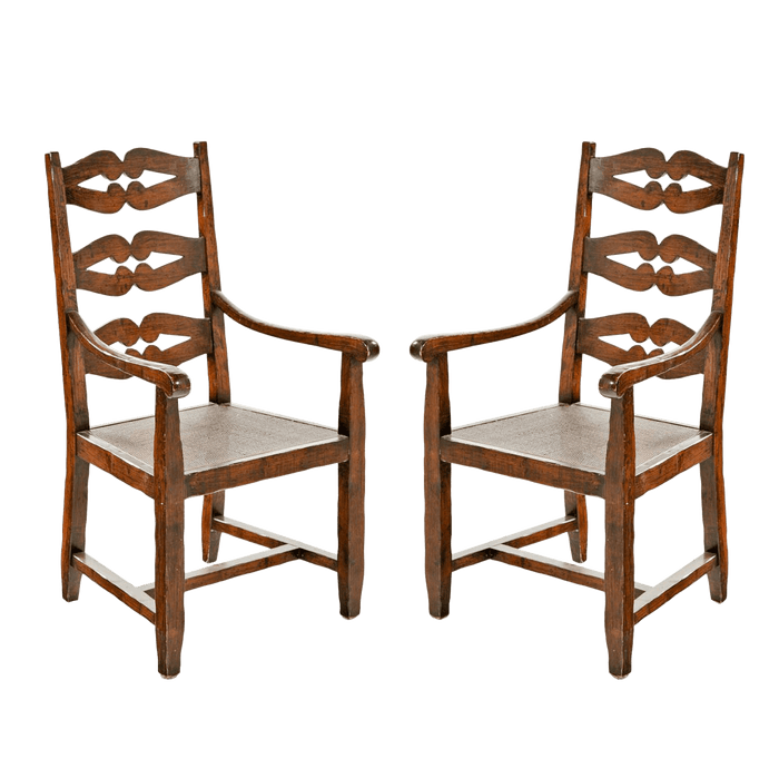 English Ladderback Arm Chairs with Caning - a Pair
