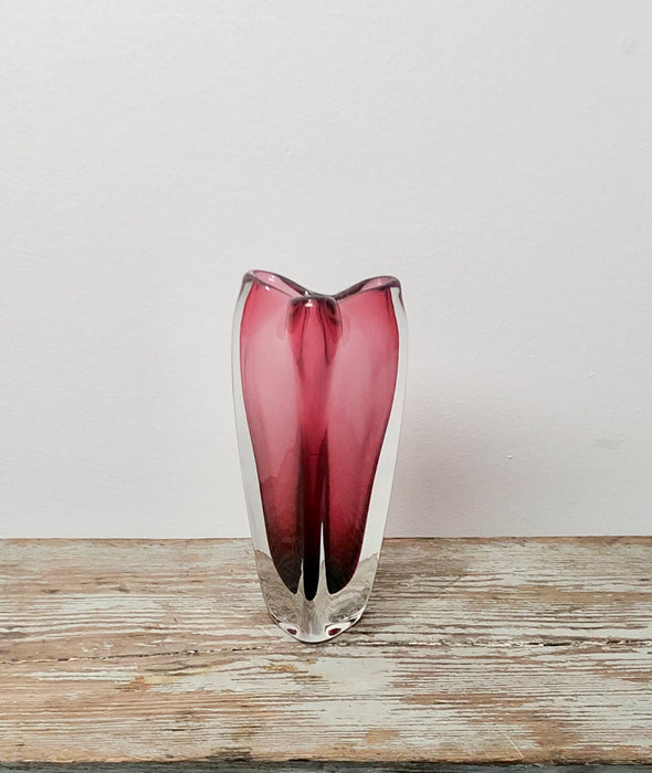 Circa 1960 Trifoil Red Glass Murano Vase