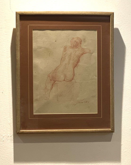 Signed Artist Sketch of a Seated Woman Rear View, American Circa 1900