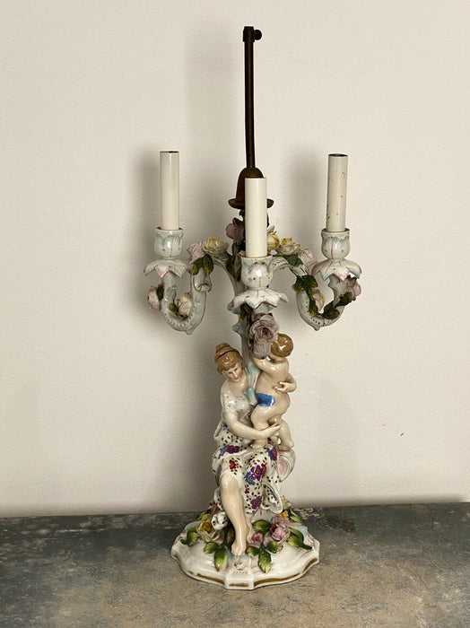 Porcelain Candelabra Lamp, Germany Circa 1900