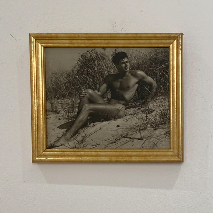 Vintage Black and White Photograph of Male Nude on Beach