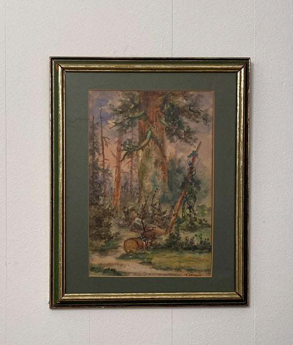 Watercolor of a Forest Scene by Meyer Straus, American 19th Century