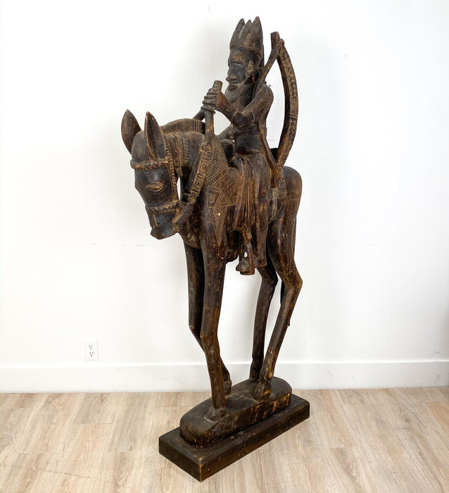 Circa 1980 Wood Carving of a Horse and Rider, Africa