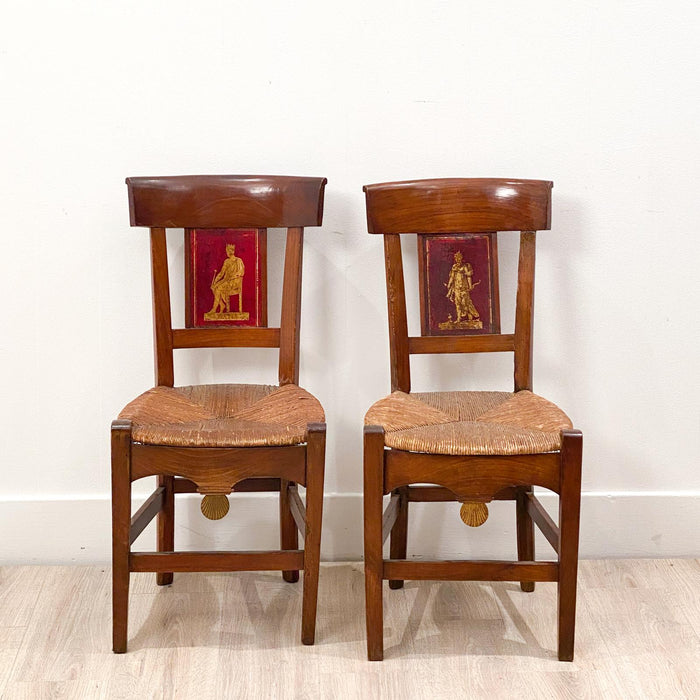 Circa 1820 Tole Panel Chairs, A Pair