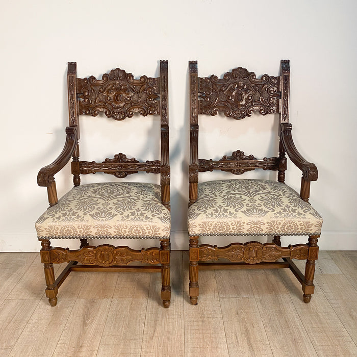 Pair of Baroque Revival Walnut Chairs, circa 1920