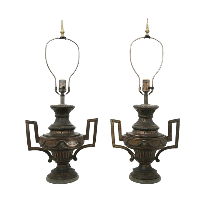 Late 19th Century Italian Brass Urn Lamps, A Pair