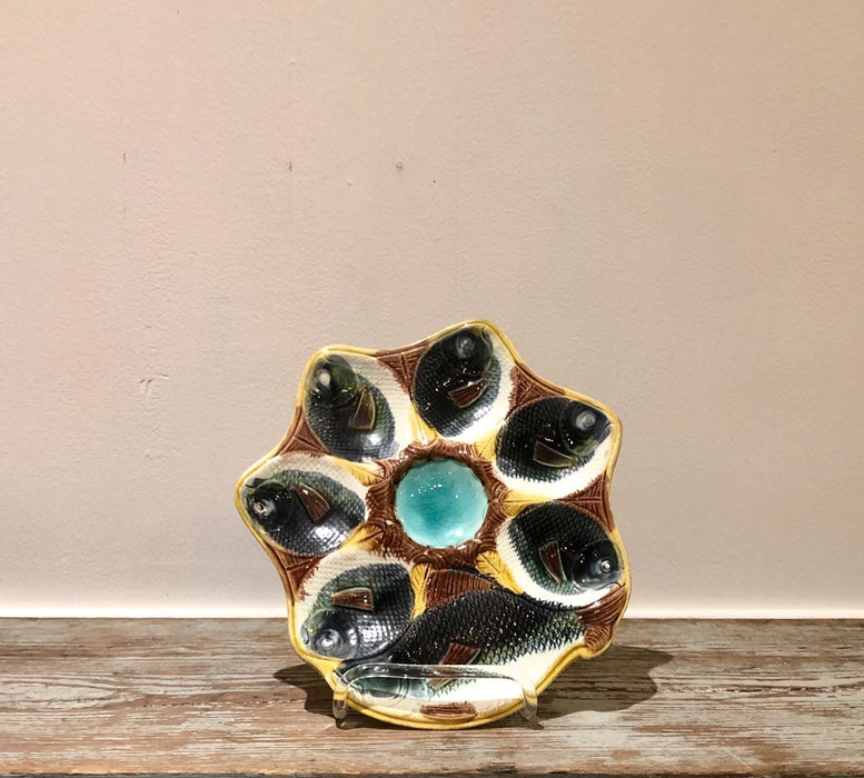 Majolica Oyster Plate with Fish, England circa 1880