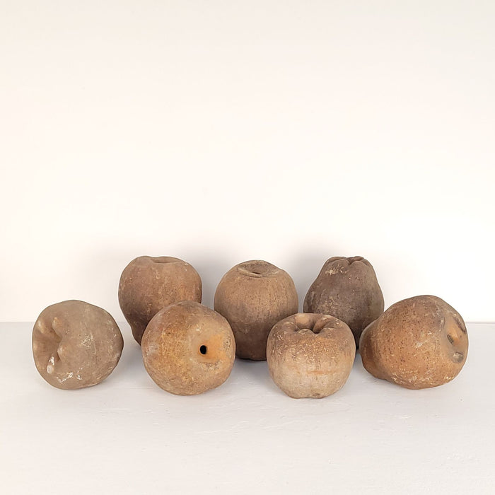 Group of Seven Large Terracotta Unglazed Apples and Pears, circa 1900