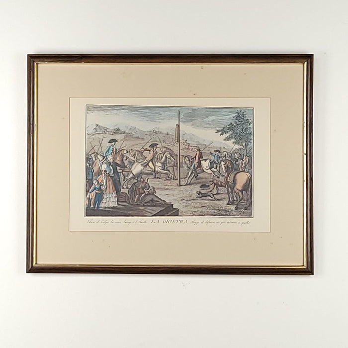 19th Century Hand Colored Italian Engraving, "La Giostra"