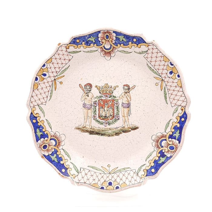 Faïence Rouen Style Armorial Plate, France circa 1880