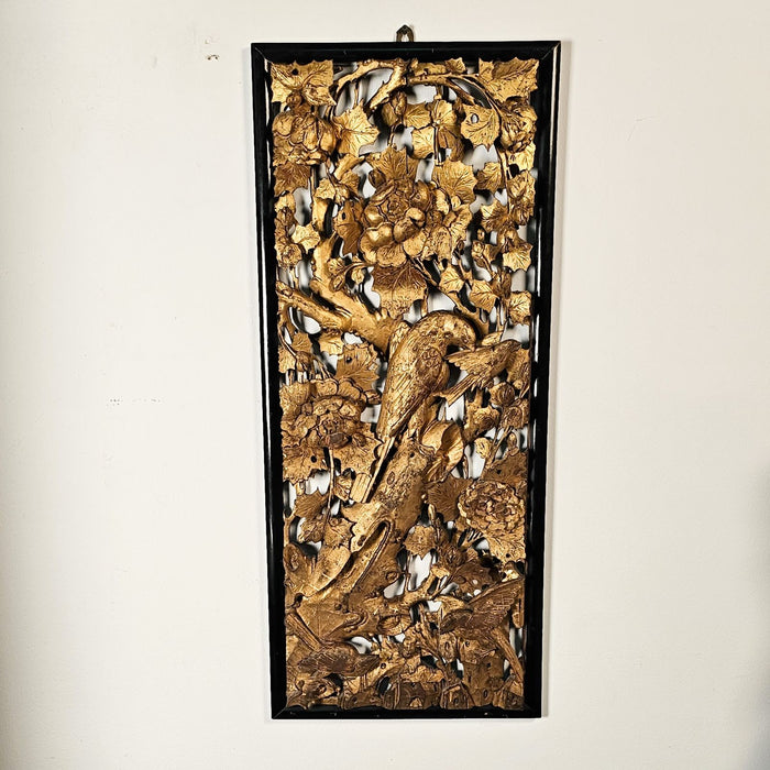 Large Chinese Giltwood Panel with Birds and Flowers, Qing Dynasty