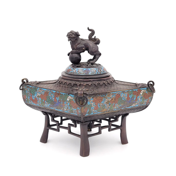 Japanese Cloisonné Censer in Bronze with Foo Dog Lid, circa 1860