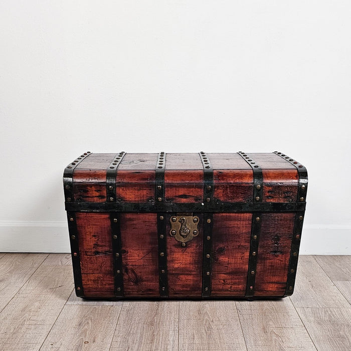 Steamer Trunk in Pine with Metal Straps, circa 1900