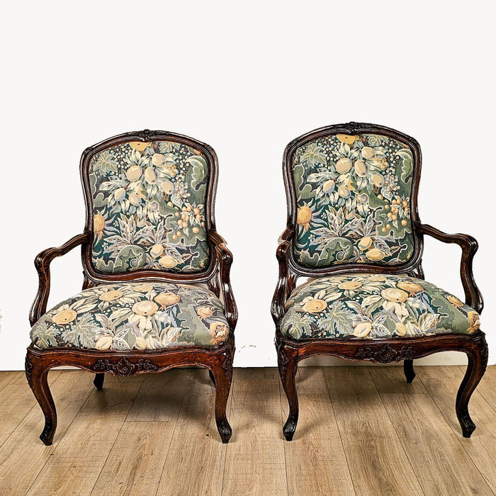 Pair of French or Italian Louis XIV Walnut Large Armchairs, mid-18th century