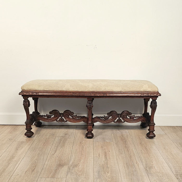 Baroque Style Carved Oak Long Bench, France circa 1900
