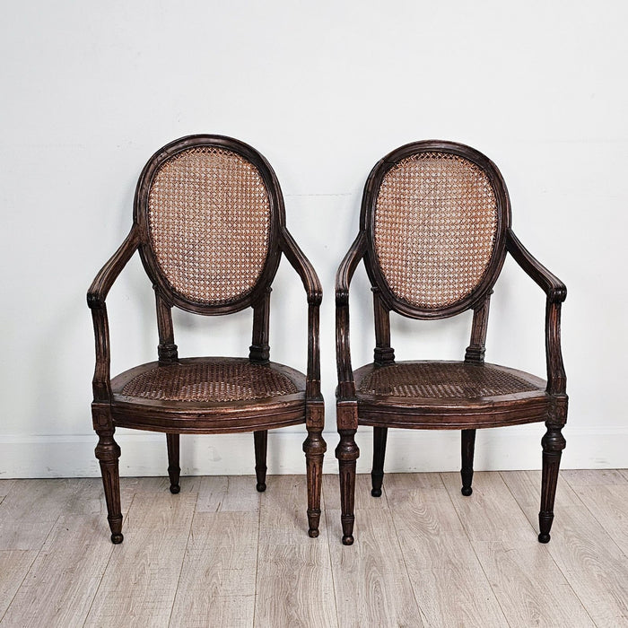 Pair of Louis XVI Walnut Chairs without Cushions, Italy circa 1790. Three pairs available.