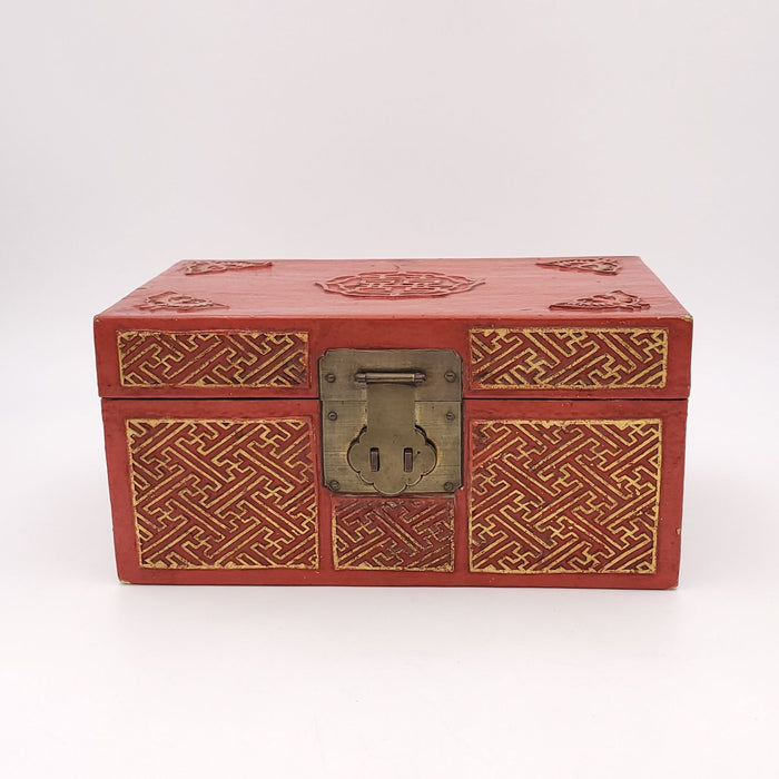 Chinese Red Lacquered and Gilt Pig Skin Jewelry Box, circa 1900