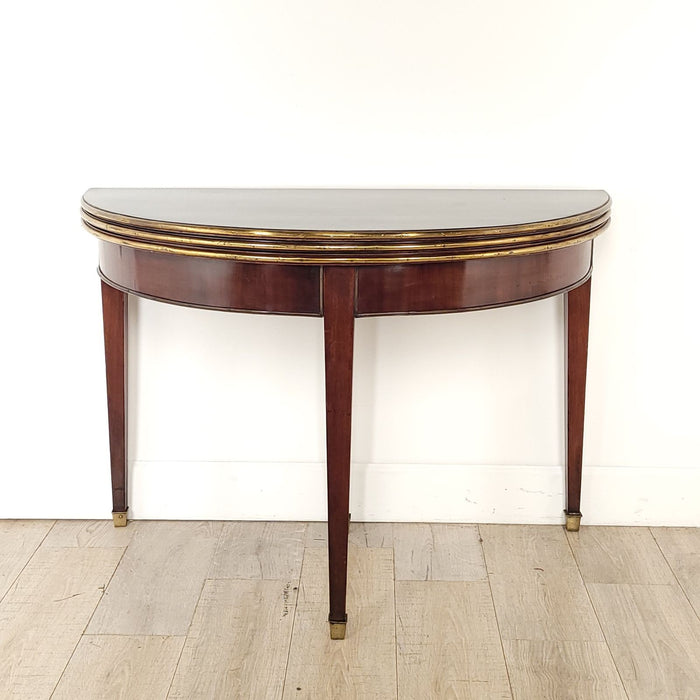 Louis XVI Style Walnut and Brass Tri-Top Demilune, France c 1900