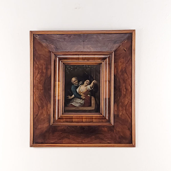 "Vanity Stolen", 19th Century Oil Painting in Antique Walnut Frame