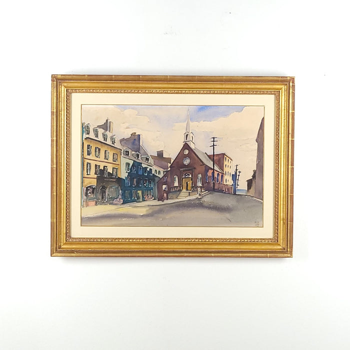 Watercolor of a City Scene, Signed and Dated Russ Conn 1948