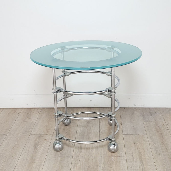 Chrome and Glass Modernist Round Center or Side Table by Jay Spectre, circa 1980