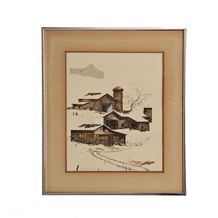 Original Watercolor of Farm Scene, 1977