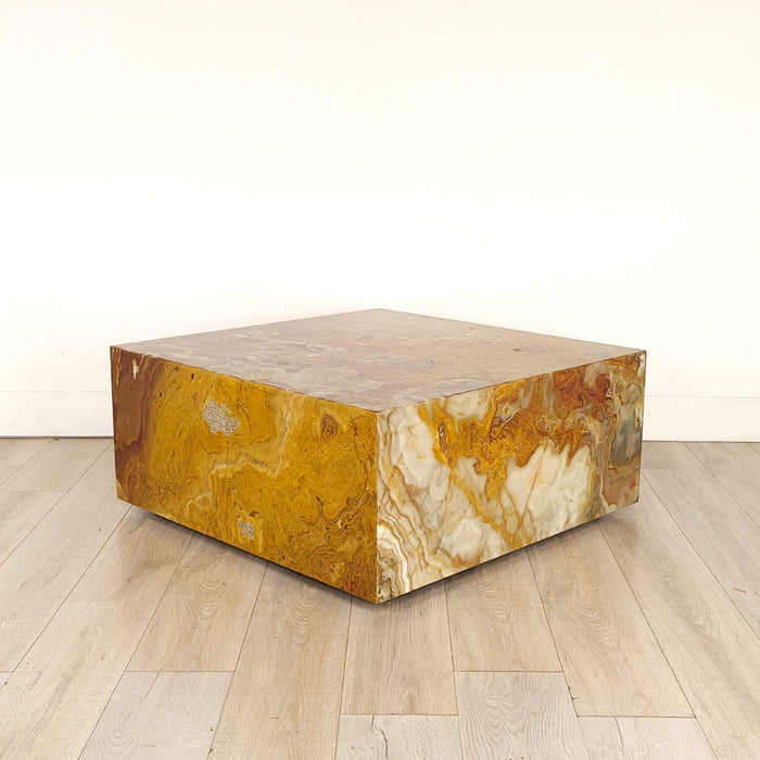 1970s Yellow/Red Jasper Square Coffee Table, U.S.A.