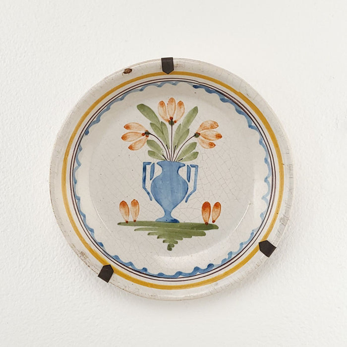 French Faïence Plate with Vase and Flowers, 18th/19th century