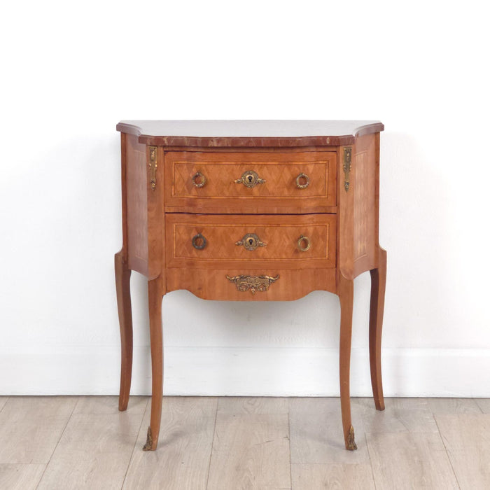 Belle Époque Parquetry Two-Drawer Chest/Commode with Red Marble, France circa 1890