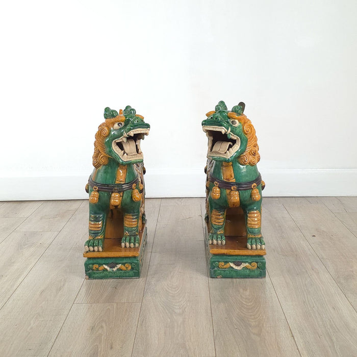 Pair of Large Chinese Sancai Pottery Foo Dogs, 20th century or earlier