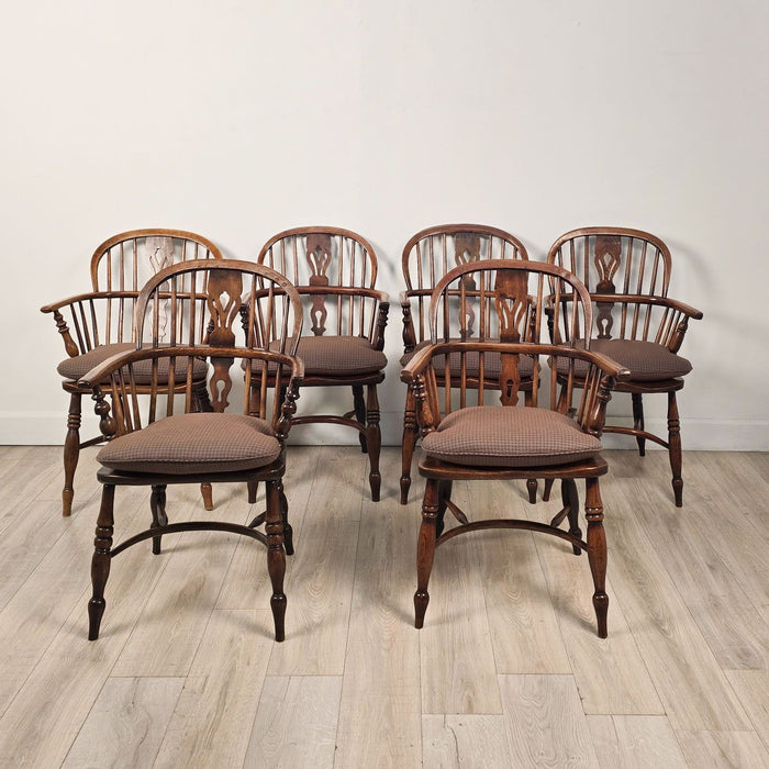 Set of Six Antique English Oak Windsor Armchairs, 19th century