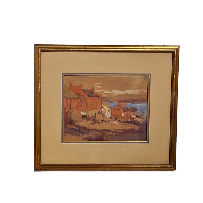 Pastel of a New England Fishing Village by George Haushalter, circa 1920