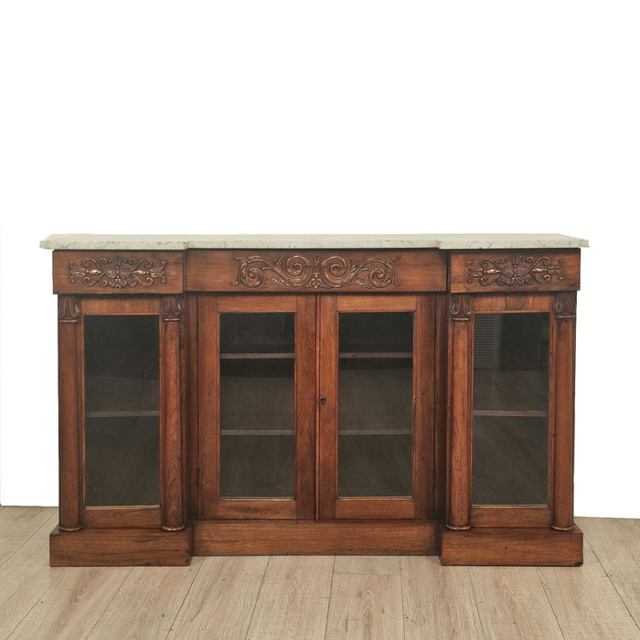 English Late Regency Period Rosewood Breakfront Cabinet, circa 1830