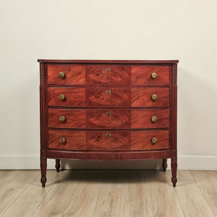 American Mahogany Sheraton Bowfront Inlaid Chest, Probably Massachusetts, circa 1815